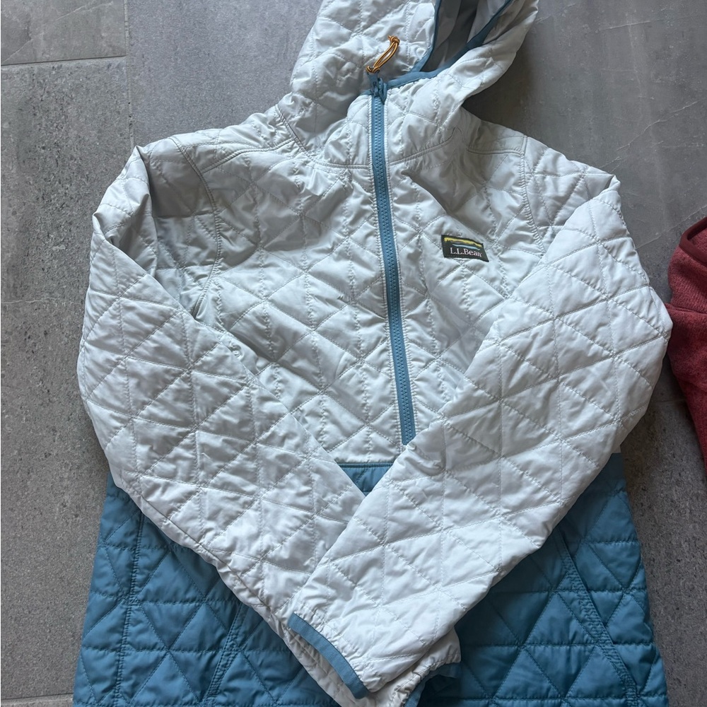 L.L. Bean Quilted Jacket in Light Gray and Blue
